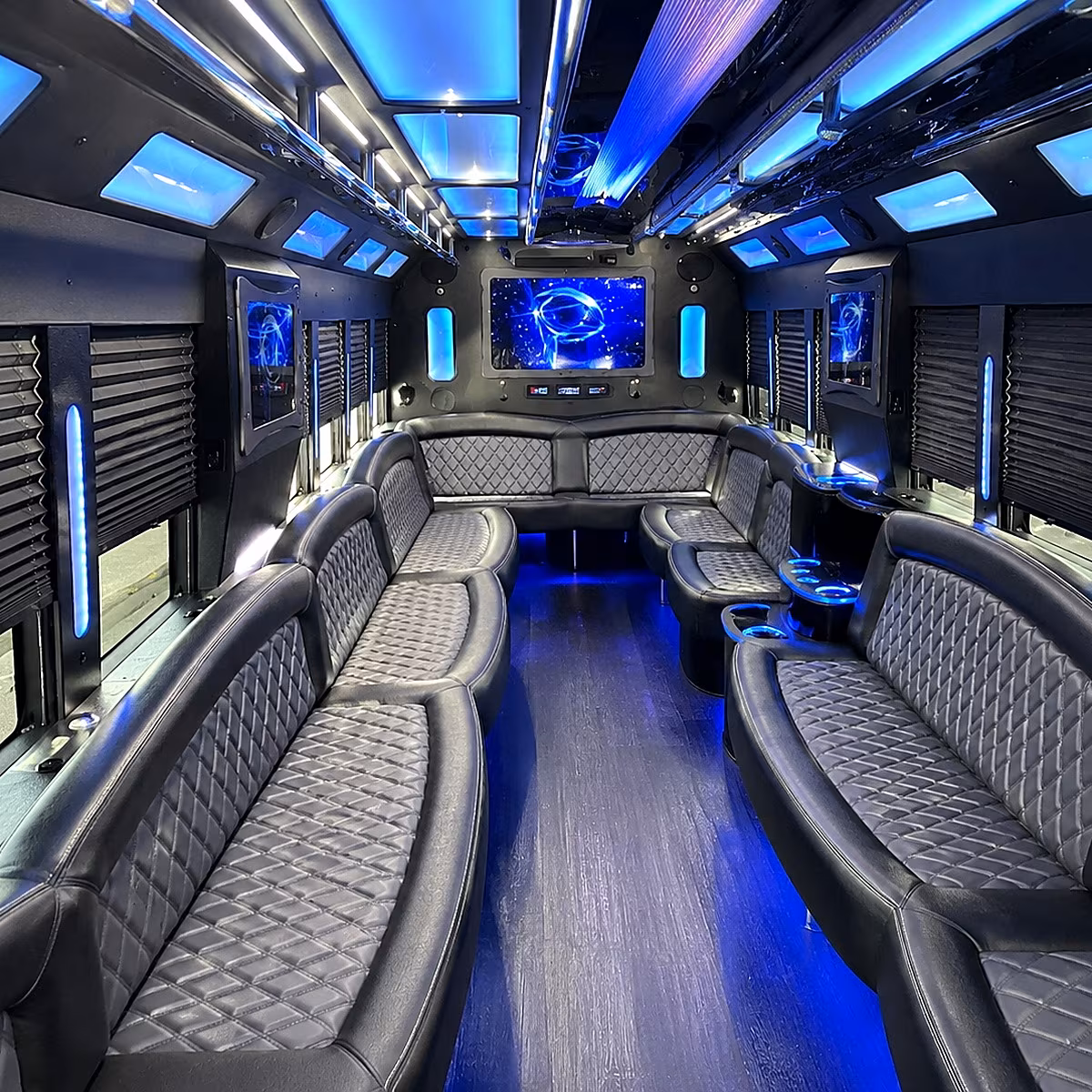 Passenger watching the Dallas scenery during a regional party bus road trip
